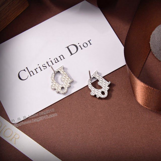 Dior飾品 迪奧經典熱銷款字母藍色純銀耳釘耳環  zgd1469